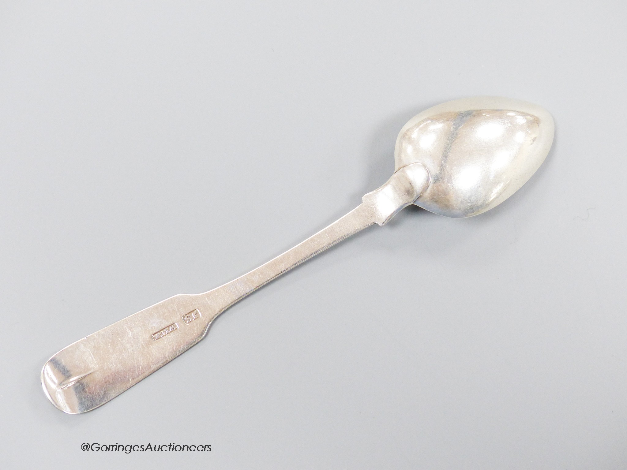 An early 19th century Scottish provincial silver fiddle pattern teaspoons by John Sellar, Wick, 14.8cm, 19 grams.